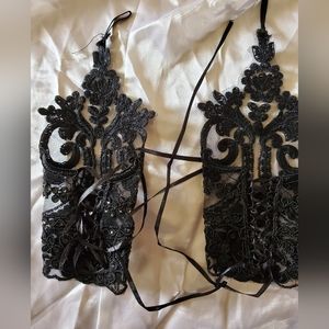 Black lace corset wristlet Small